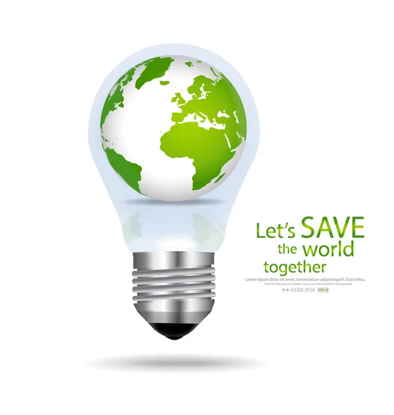 Die Welt retten, Glühbirne mit Globus drinnen. Vektor illustratio — Stockvektor