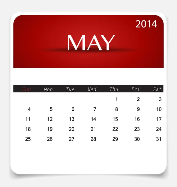 Simple 2014 calendar, May. Vector illustration. — Stock Vector