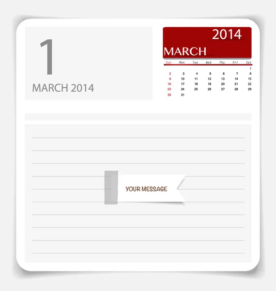 Απλή 2014 ημερολόγιο, Μαρτίου. εικονογράφηση φορέας. — Διανυσματικό Αρχείο