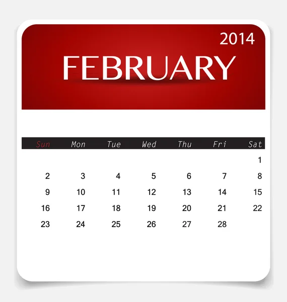 Simple 2014 calendar, February. Vector illustration. — Stock Vector