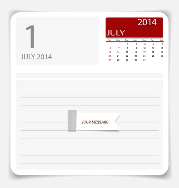 Calendario simple 2014, julio. Ilustración vectorial . — Archivo Imágenes Vectoriales