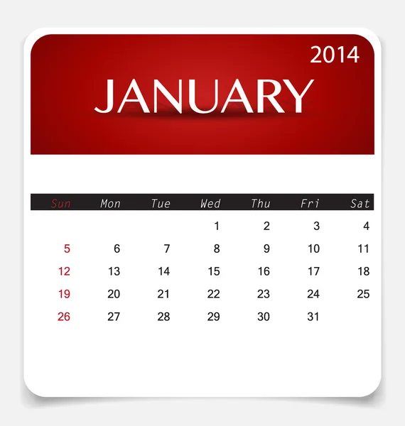 Simple 2014 calendar, January. Vector illustration. — Stock Vector