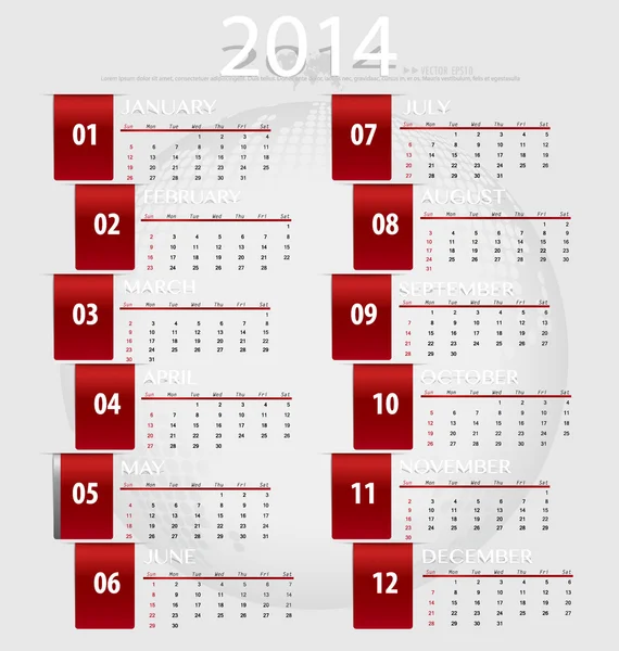 Simples 2014 ano calendário, ilustração vetorial . — Vetor de Stock