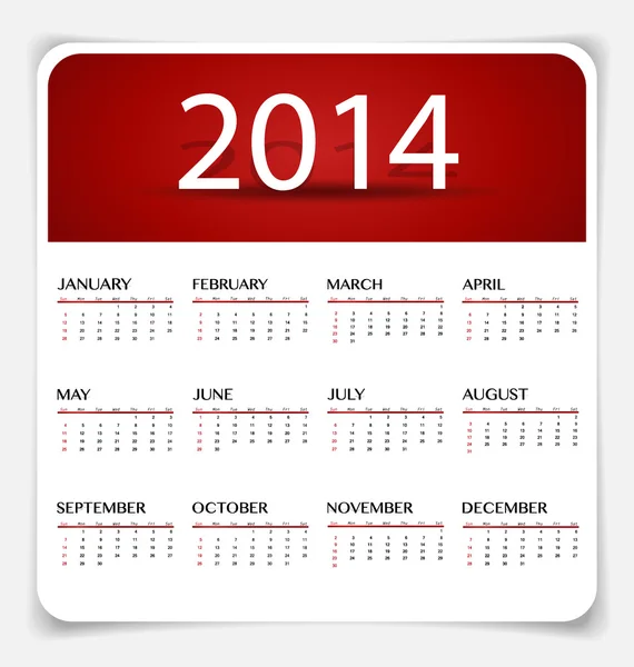 Simples 2014 ano calendário, ilustração vetorial . — Vetor de Stock