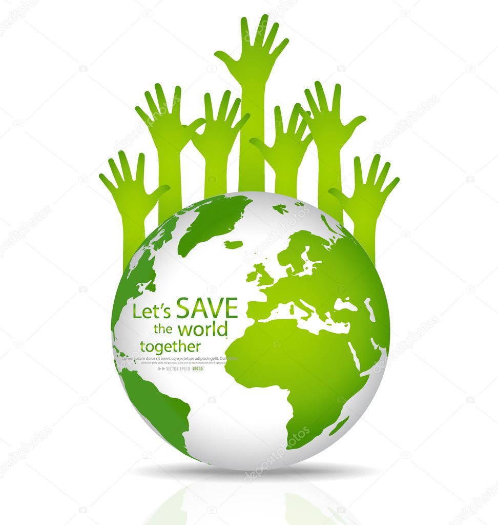 Save the world, Globe with hands. Vector illustration