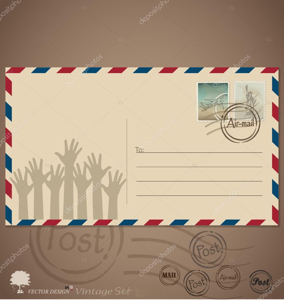 Design d'enveloppe vintage avec timbres-poste. Illustration vectorielle  Vecteur par ©jannystockphoto 30394597