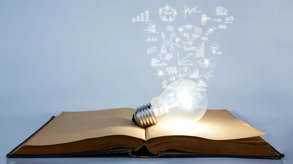 Book and light bulb with business graph — Stock Photo, Image