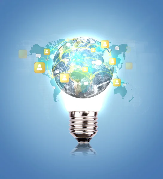 Light Bulb with earth of social network (Elements of this image — Stock Photo, Image
