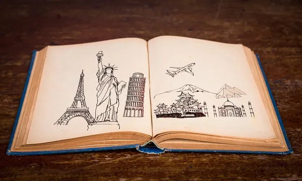 Livro de viagem (Japão, França, Itália, Nova York, Índia, Egito ) — Fotografia de Stock