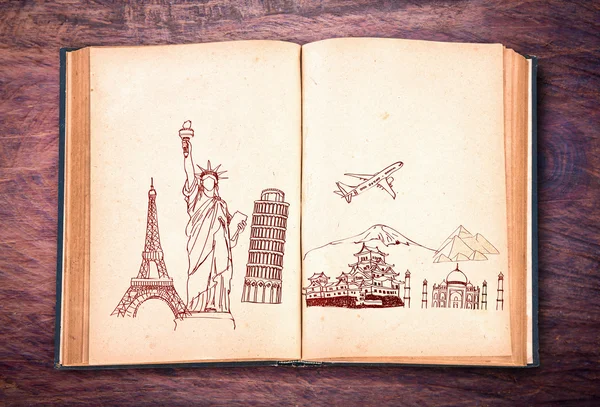 Libro di viaggio (Giappone, Francia, Italia, New York, India, Egitto ) — Foto Stock