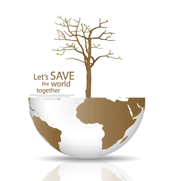 Save the world, Dry tree on a deforested globe. Vector illustrat — Stock Vector