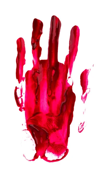 Bloody print of a hand and fingers on white wall — Stock Photo, Image