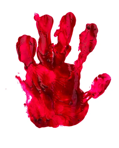 Blodiga utskrift av en hand och fingrar på vit vägg — Stockfoto