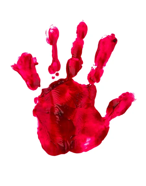 血腥的一只手和手指在白墙上打印 — 图库照片