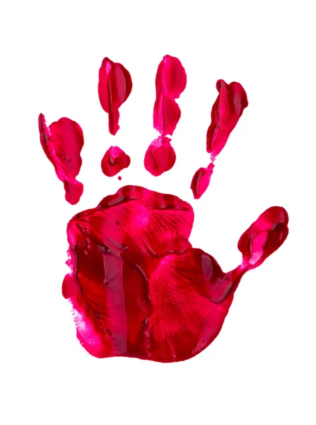 Bloody print of a hand and fingers on white wall — Stock Photo, Image