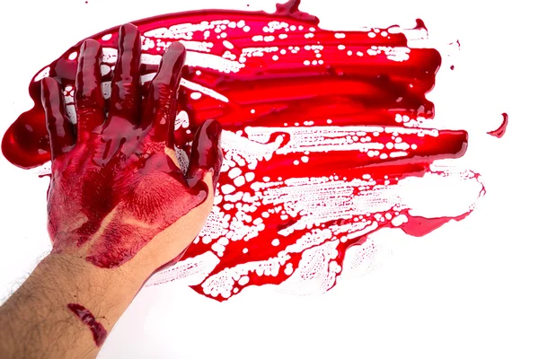 Halloween concept: bloeden hand op de witte achtergrond — Stockfoto