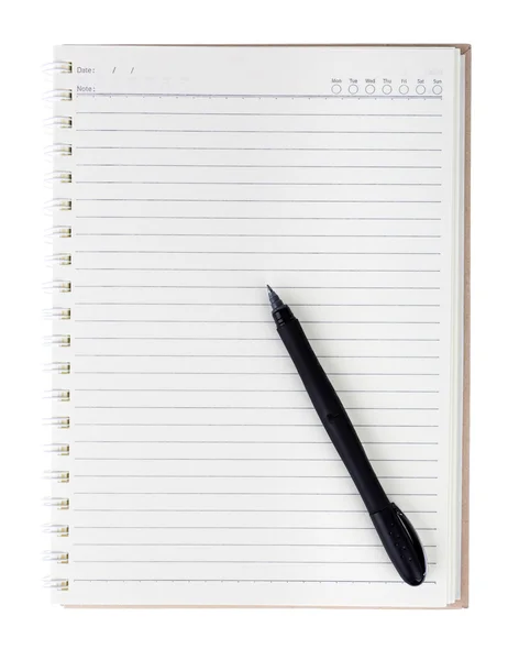 Notebook e caneta sobre fundo branco — Fotografia de Stock