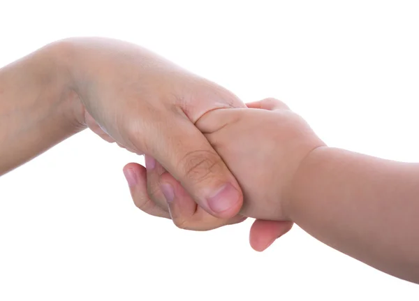 Mama en haar kind hand geïsoleerd op wit — Stockfoto