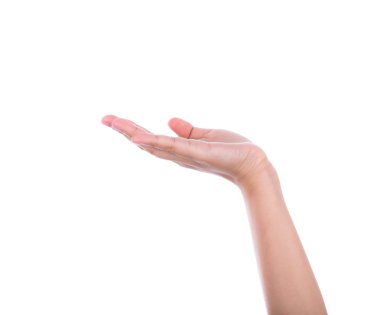 güzel kadın el izole üzerinde beyaz arka plan tutarak