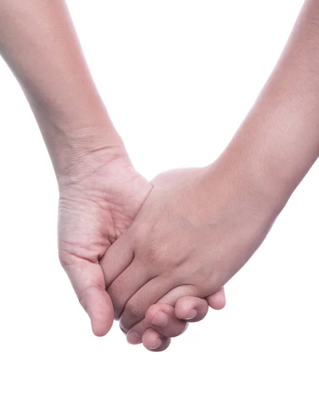 Mano toca mano aislada sobre fondo blanco — Foto de Stock