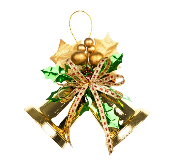 Lesklé zlaté vánoční zvonky zdobené — Stock fotografie