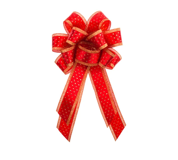 Red and gold gift bow and ribbon isolated on white background — Stock Photo, Image