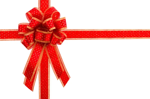 Rode en gouden geschenk boog en lint geïsoleerd op witte achtergrond — Stockfoto
