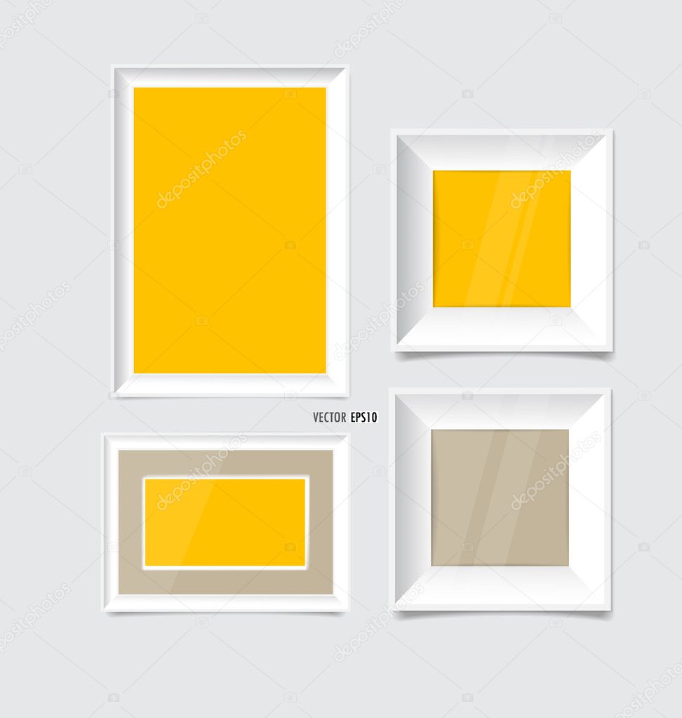 White modern frames on the wall, vector illustration.