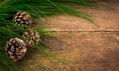 Ahşap arka planda Noel süslemesi