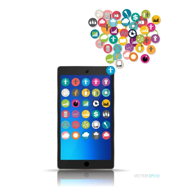 Dispositivo Touchscreen com nuvem de aplicação colorida. Vector il — Vetor de Stock