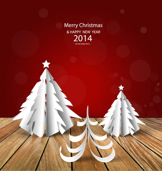 Boldog karácsonyt üdvözlőlap origami, karácsonyfa, vecto — Stock Vector