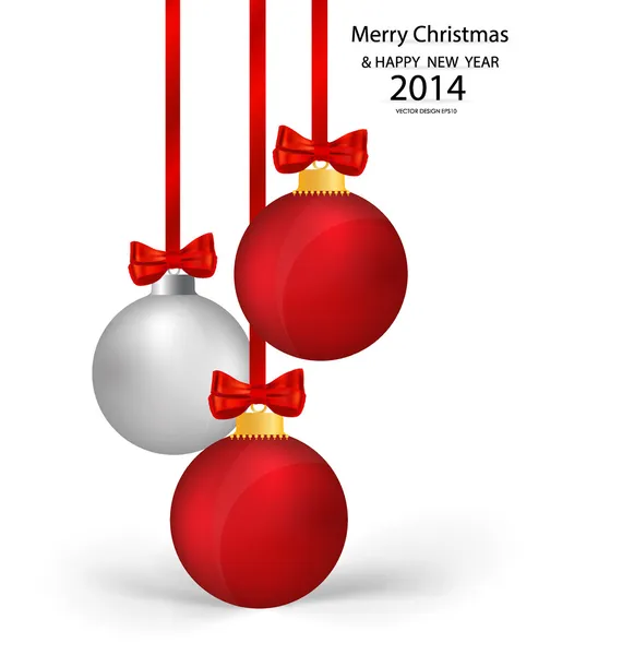 Christmas balls with ribbon and bow, vector illustration. — Stock Vector