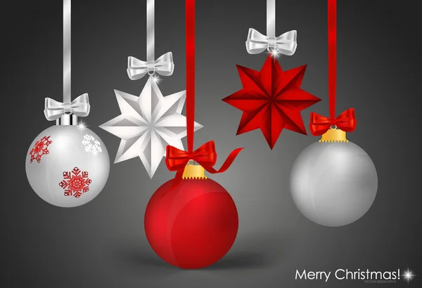 Decoraciones navideñas con cinta y lazo, ilustración vectorial . — Vector de stock