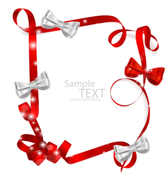 Shiny red ribbon on white background with copy space. Vector ill — Stock Vector