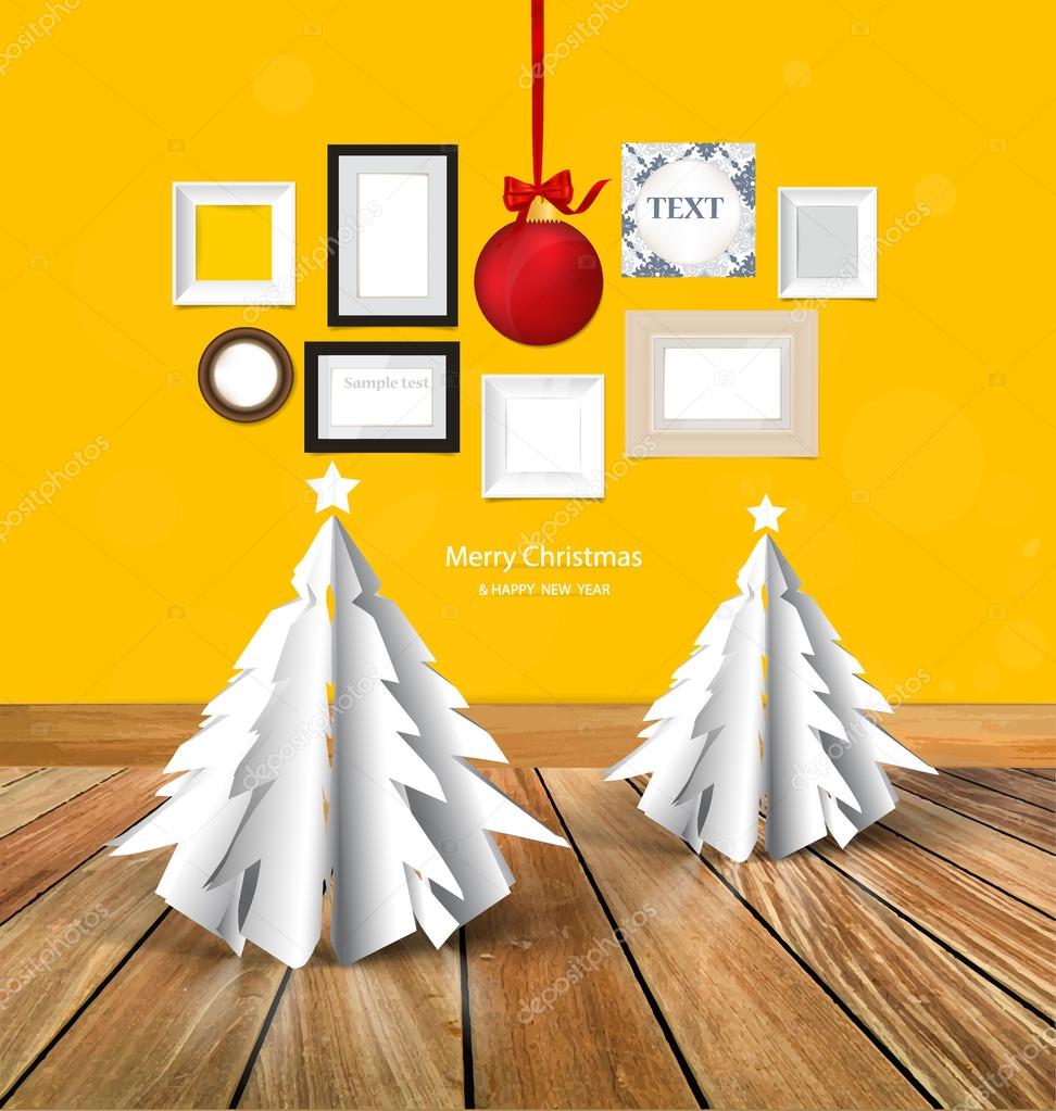 Merry Christmas greeting card with origami Christmas tree, Chris