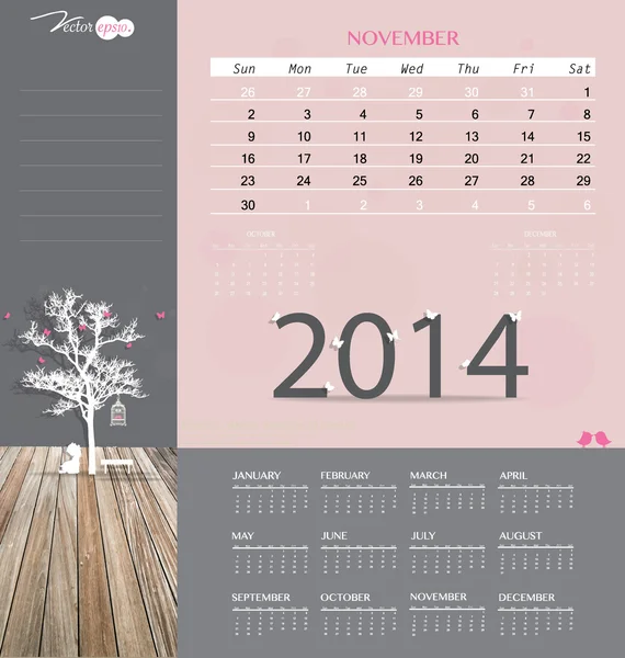 Kalender 2014, monatliche Kalendervorlage für November. Vektor il — Stockvektor