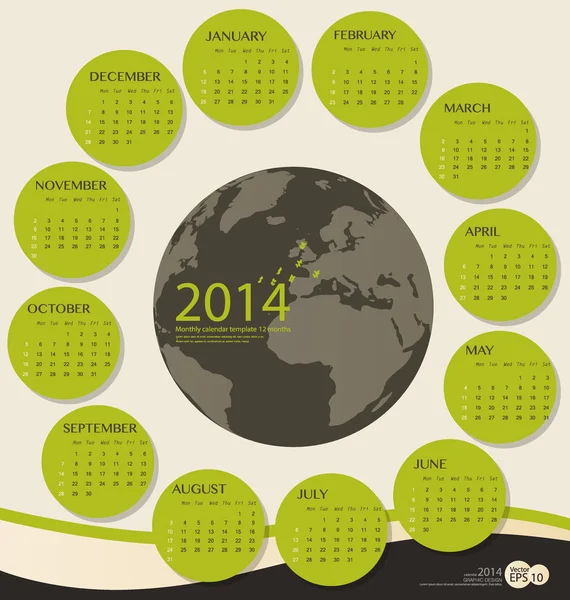 Calendário do ano 2014, ilustração vetorial . —  Vetores de Stock