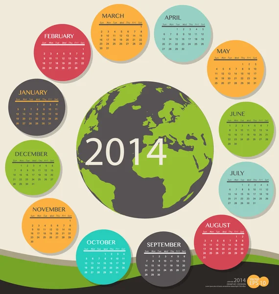 2014 jaarkalender, vectorillustratie. — Stockvector