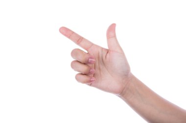 kadın el beyaz zemin üzerine izole sanal ekran dokunaklı