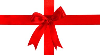 Beyaz arkaplanda kopyalama alanı olan parlak kırmızı kurdele