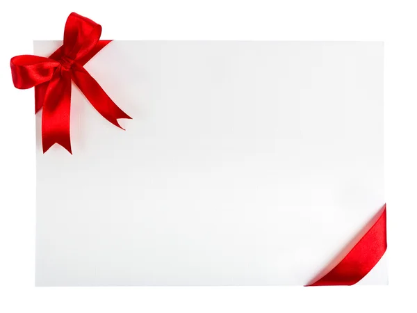 Card with red ribbons bows isolated on white background — Stock Photo, Image