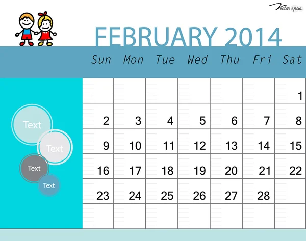 Simple 2014 calendar, February. Vector illustration. — Stock Vector
