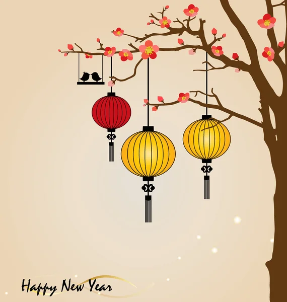 Grandi lanterne tradizionali cinesi porteranno fortuna e pace — Vettoriale Stock