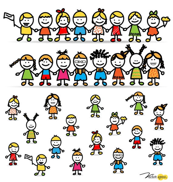 Set of cute happy cartoon kids. Vector illustration. — Stock Vector