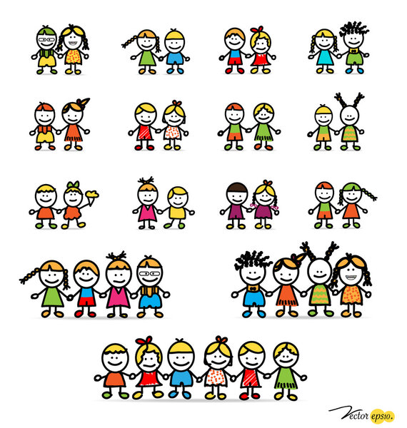 Set of cute happy cartoon kids. Vector illustration.