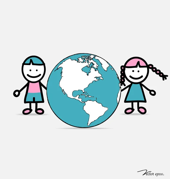 Cute children and globe. Vector illustration. — Stock Vector