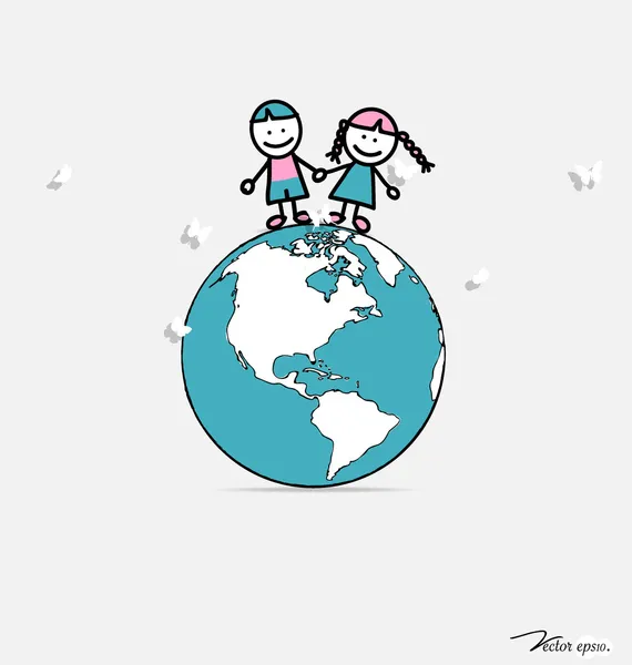 Bambini carini sul globo. Illustrazione vettoriale . — Vettoriale Stock