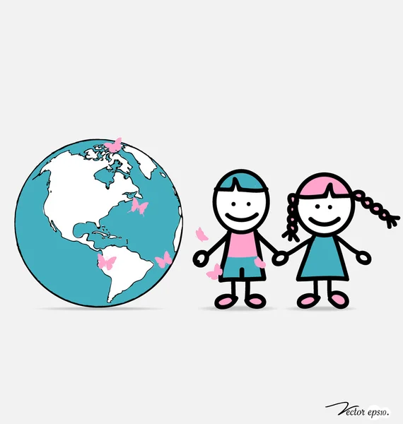 Cute children and globe. Vector illustration. — Stock Vector