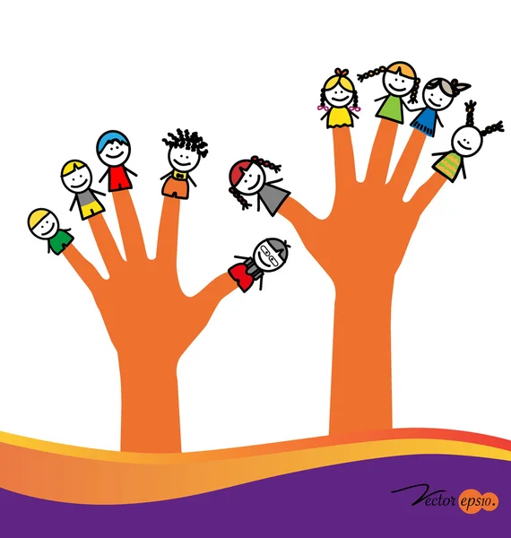 Söta glada tecknade barn på fingrarna. vektor illustration. — Stock vektor