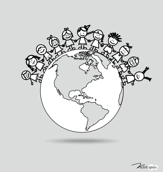 Cute children on globe. Vector illustration. — Stock Vector